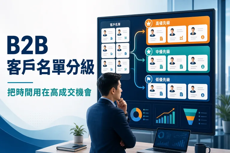 B2B 客戶名單分級與業務優先順序示意圖